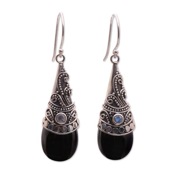 Alternate image for Hematite and Rainbow Moonstone Silver Earrings Bali Mystique