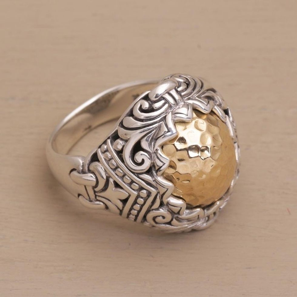 Gold Accent Sterling Silver Cocktail Ring from Bali 'Altar Gift'