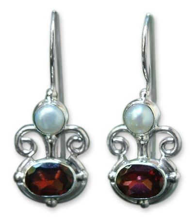 Alternate image for Sterling Silver Garnet Drop Earrings Sunrise Spirit