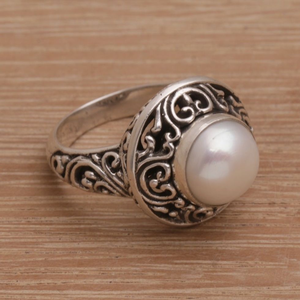 Handmade 925 Sterling Silver Cultured Pearl Cocktail Ring 'Shining Kingdom'