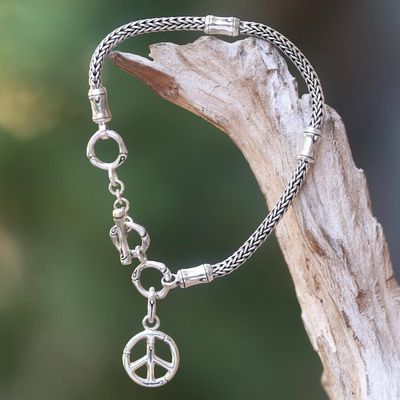 Alternate image for Artisan Crafted Sterling Silver Bracelet with Peace Charm Peaceful Bamboo