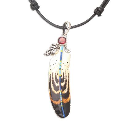 Alternate image for Feather Bone Garnet and Sterling Silver Pendant Necklace Neat Feathers
