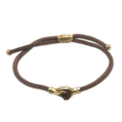 Alternate image for Bali Brass and Tigers Eye Brown Cord Unity Bracelet Golden Brown Handshake