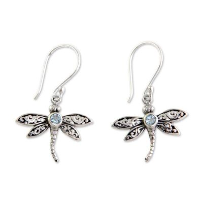 Alternate image for Sterling Silver and Blue Topaz Dangle Earrings Enchanted Dragonfly