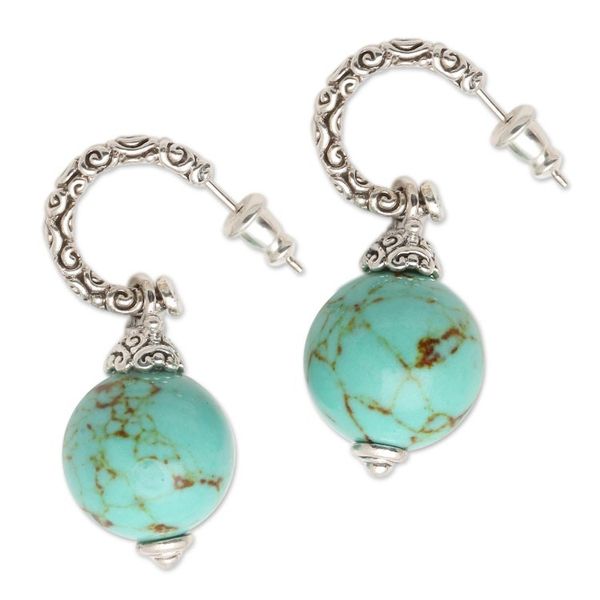 Alternate image for Ornate Sterling Silver Earrings with Reconstituted Turquoise Serene Planet