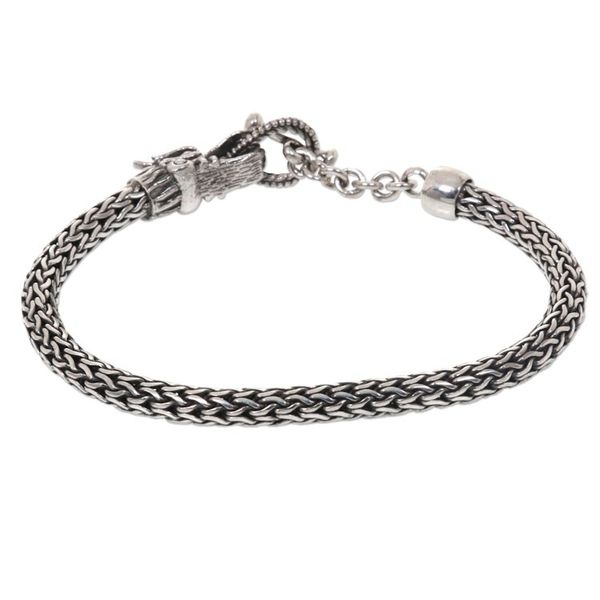 Alternate image for Sterling Silver Wheat Chain Bracelet with Dragon Head Clasp Dragon Tale