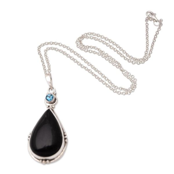 Alternate image for Sterling Silver and Blue Topaz Pendant Necklace Heartbroken Tears