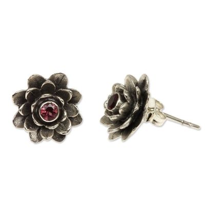 Alternate image for Floral Sterling Silver Garnet Earrings Red-Eyed Lotus