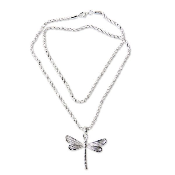 Alternate image for Hand Crafted Sterling Silver Necklace with Dragonfly Pendant White Dragonfly