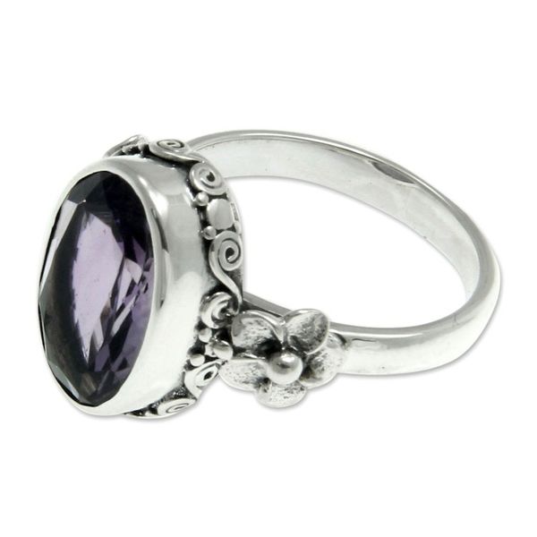 Alternate image for Handcrafted Floral Sterling Silver and Amethyst Ring Frangipani Allure