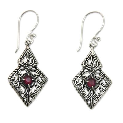 Alternate image for Fair Trade Sterling Silver and Garnet Ornate Dangle Earrings Sacred Forest