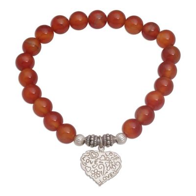 Alternate image for Red Carnelian Heart Charm Beaded Bracelet from Bali Loving Fantasy