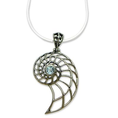 Alternate image for Handcrafted Blue Topaz Nautilus Necklace Sparkling Nautilus