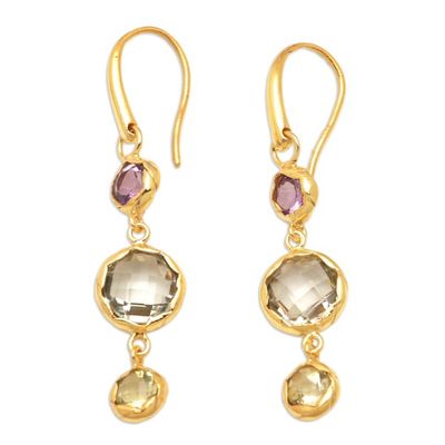 Alternate image for Polished 18k Gold-Plated Multi-Gemstone Dangle Earrings Energy Planets