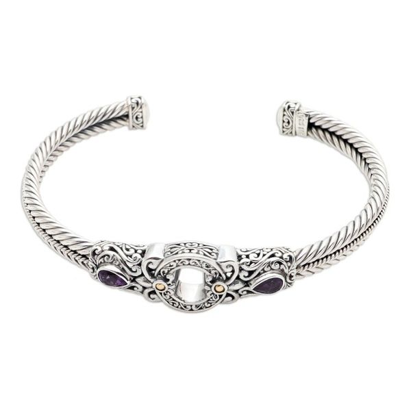 Alternate image for Sterling Silver and Amethyst Cuff Bracelet from Bali Hidden Gate in Purple
