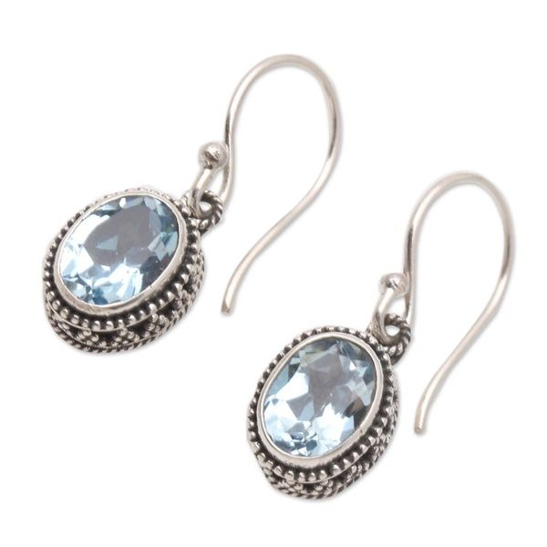 Alternate image for Handmade Sterling Silver and Blue Topaz Dangle Earrings Soft Music in Blue