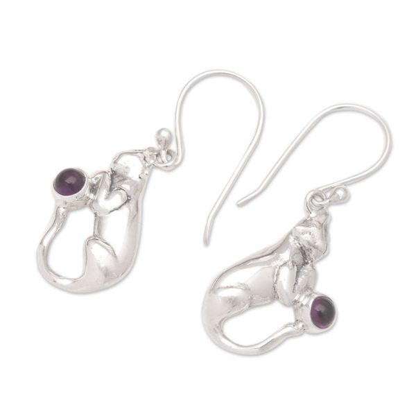 Alternate image for Handmade Sterling Silver and Amethyst Earrings Dreams of a Cat