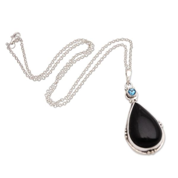 Alternate image for Sterling Silver and Blue Topaz Pendant Necklace Heartbroken Tears