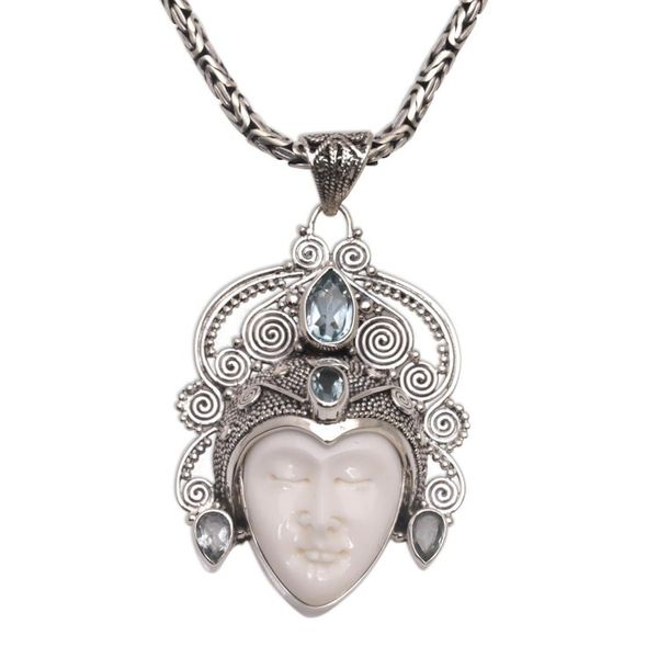 Alternate image for Blue Topaz and Sterling Silver Face Necklace form Bali Bedugul Prince