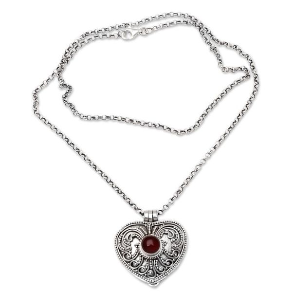 Alternate image for Garnet Locket Necklace with Heart Motif Open Secret
