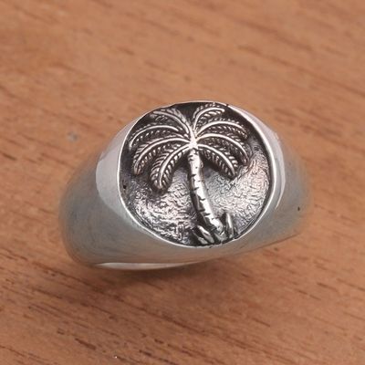 Alternate image for Handcrafted Palm Tree Sterling Silver Signet Ring from Bali Stately Palm