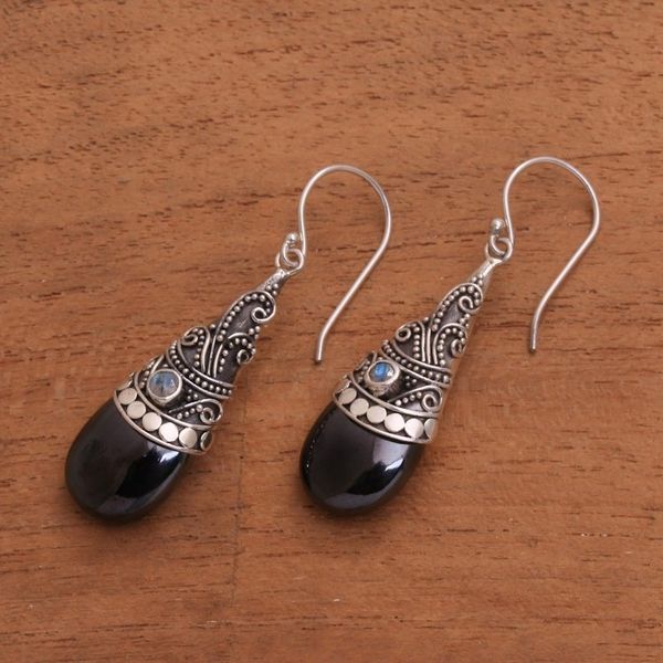 Alternate image for Hematite and Rainbow Moonstone Silver Earrings Bali Mystique