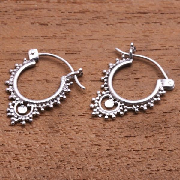 Alternate image for Bubble Pattern Sterling Silver Hoop Earrings from Bali Delightful Bubbles