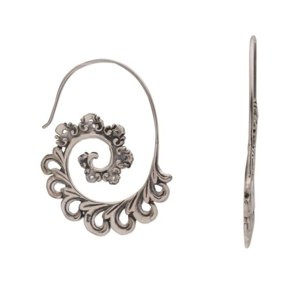 Alternate image for 925 Sterling Silver Paisley Half-Hoop Earrings from Bali Paisley Ferns