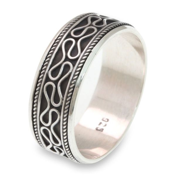 Alternate image for Sterling Silver Balinese Meditation Spinner Ring for Men Rolling Waves