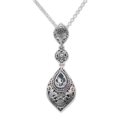 Alternate image for Floral Blue Topaz Pendant Necklace from Bali Tari Lotus