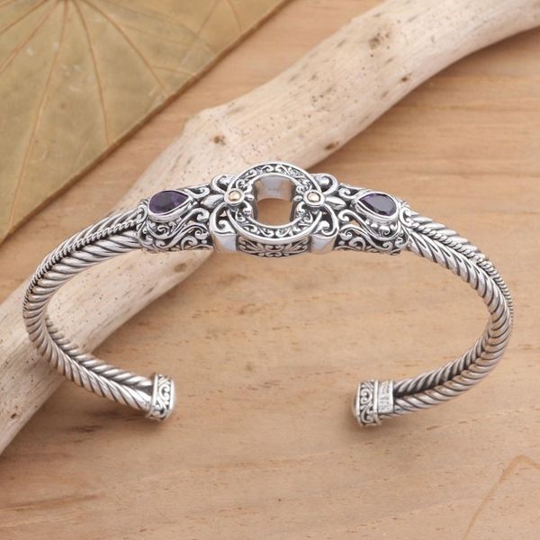 Alternate image for Sterling Silver and Amethyst Cuff Bracelet from Bali Hidden Gate in Purple
