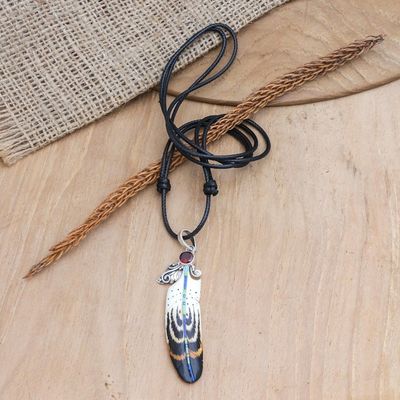Alternate image for Feather Bone Garnet and Sterling Silver Pendant Necklace Neat Feathers