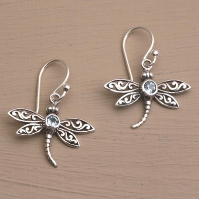 Alternate image for Sterling Silver and Blue Topaz Dangle Earrings Enchanted Dragonfly