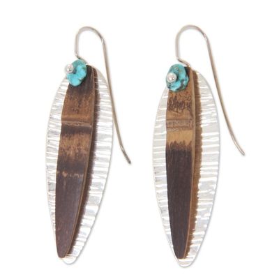 Alternate image for Drop Earrings Crafted from Silver Turquoise and Bamboo Bamboo Island