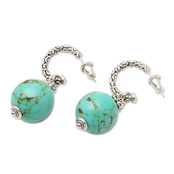 Alternate image for Ornate Sterling Silver Earrings with Reconstituted Turquoise Serene Planet