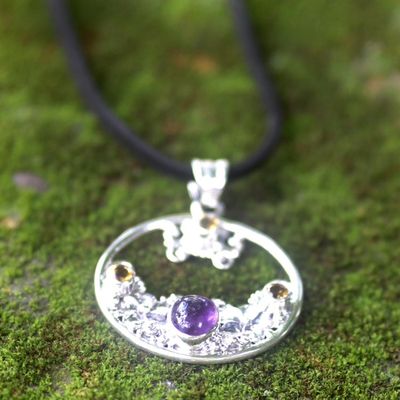 Alternate image for Citrine Amethyst and Sterling Silver Necklace Bali Jewelry Frangipani Moon