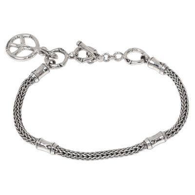 Alternate image for Artisan Crafted Sterling Silver Bracelet with Peace Charm Peaceful Bamboo