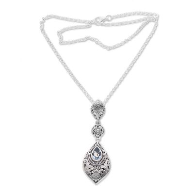 Alternate image for Floral Blue Topaz Pendant Necklace from Bali Tari Lotus