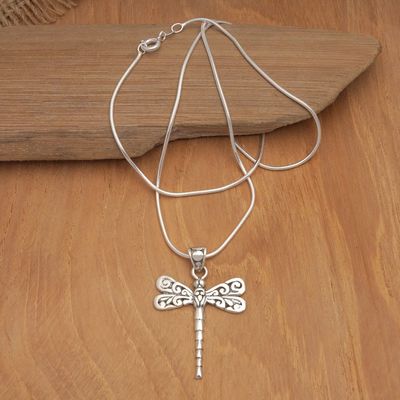 Alternate image for Dragonfly-Themed Sterling Silver Pendant Necklace from Bali Gianyar Dragonfly
