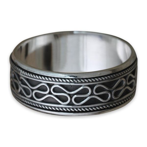 Alternate image for Sterling Silver Balinese Meditation Spinner Ring for Men Rolling Waves