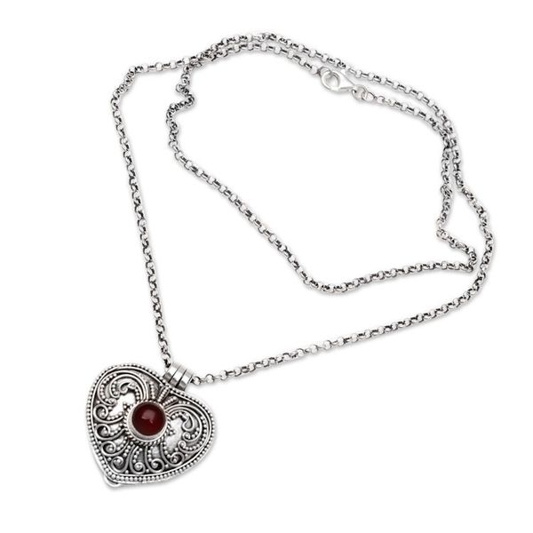 Alternate image for Garnet Locket Necklace with Heart Motif Open Secret