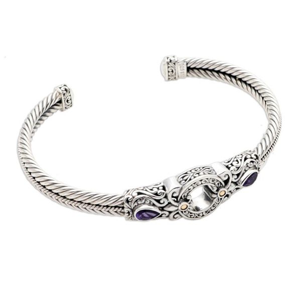 Alternate image for Sterling Silver and Amethyst Cuff Bracelet from Bali Hidden Gate in Purple