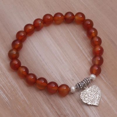 Alternate image for Red Carnelian Heart Charm Beaded Bracelet from Bali Loving Fantasy