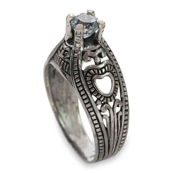 Alternate image for Balinese Blue Topaz Solitaire with Sterling Silver Cutouts Sukawati Sky