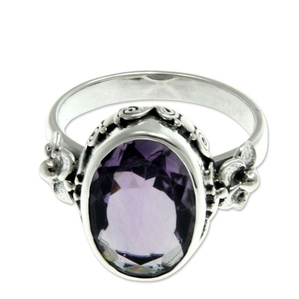 Alternate image for Handcrafted Floral Sterling Silver and Amethyst Ring Frangipani Allure