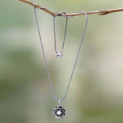 Alternate image for Sterling Silver and Pearl Pendant Necklace Sacred White Lotus