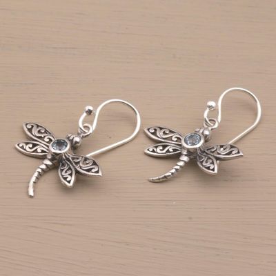 Alternate image for Sterling Silver and Blue Topaz Dangle Earrings Enchanted Dragonfly