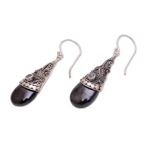 Alternate image for Hematite and Rainbow Moonstone Silver Earrings Bali Mystique