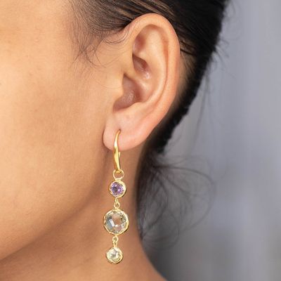 Alternate image for Polished 18k Gold-Plated Multi-Gemstone Dangle Earrings Energy Planets