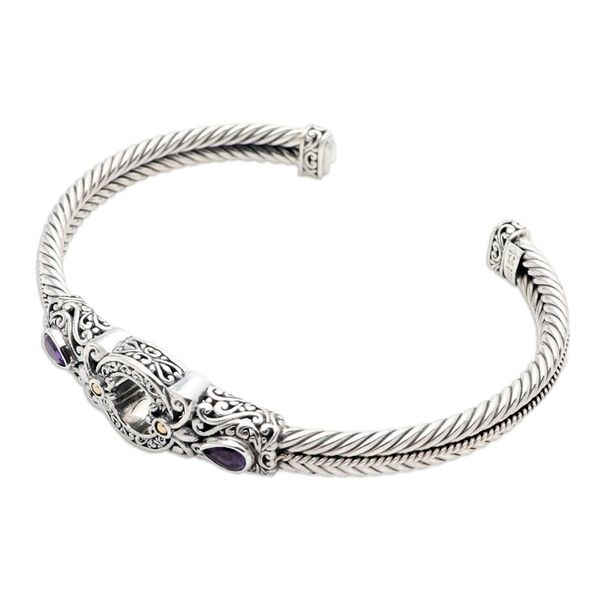 Alternate image for Sterling Silver and Amethyst Cuff Bracelet from Bali Hidden Gate in Purple